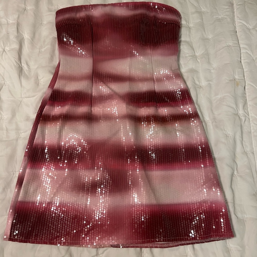 White fox make up my mind strapless sequin dress